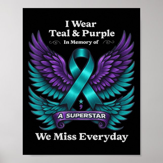 Poster Use Verde Teal e Roxo Em Memória De Um Ser Querido (Frente)