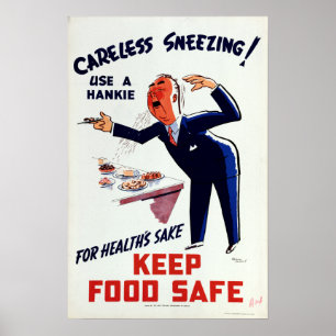 Póster Uso do vintage uma segurança Sneezing do alimento