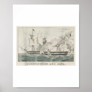 Poster Uss Constituição & Hms Java Naval Batalha Illu