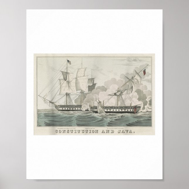 Poster Uss Constituição &amp; Hms Java Naval Batalha Illu (Frente)