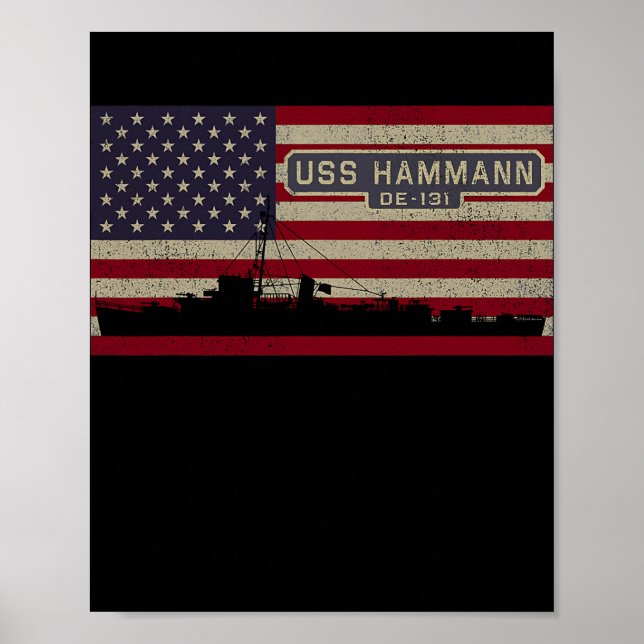 Poster USS Hammann DE 131 WW2 Ship American Flag (Frente)