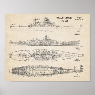 Poster USS Missouri Blueprint