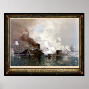 Póster USS Monitor que contrata o CSS Virgínia - 1862