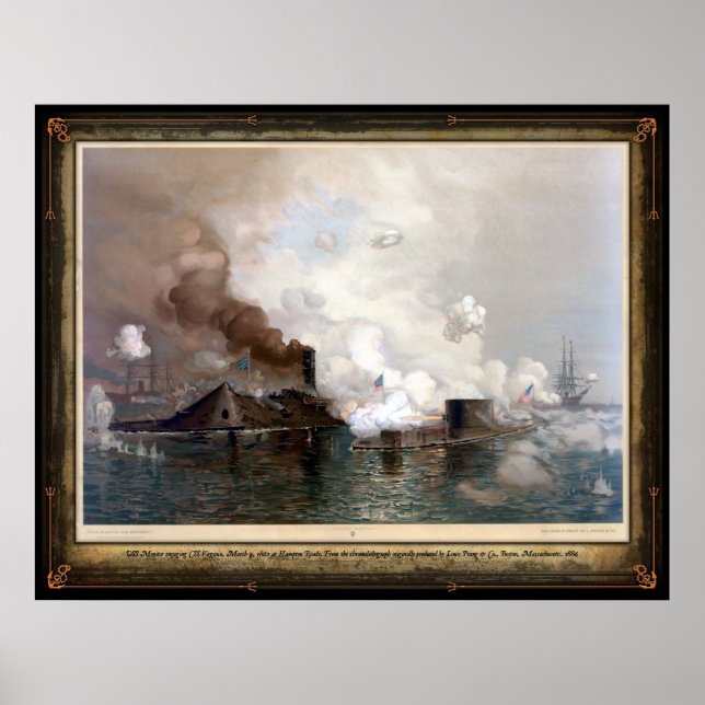 Póster USS Monitor que liga o CSS Virginia - 1862 (Frente)