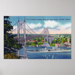 Póster USS Portland que passa sob a ponte de St John