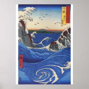 Póster Utagawa Hiroshige, mar selvagem que quebra nas