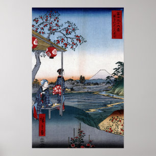 Póster Utagawa Hiroshige o Teahouse com a vista do Mt