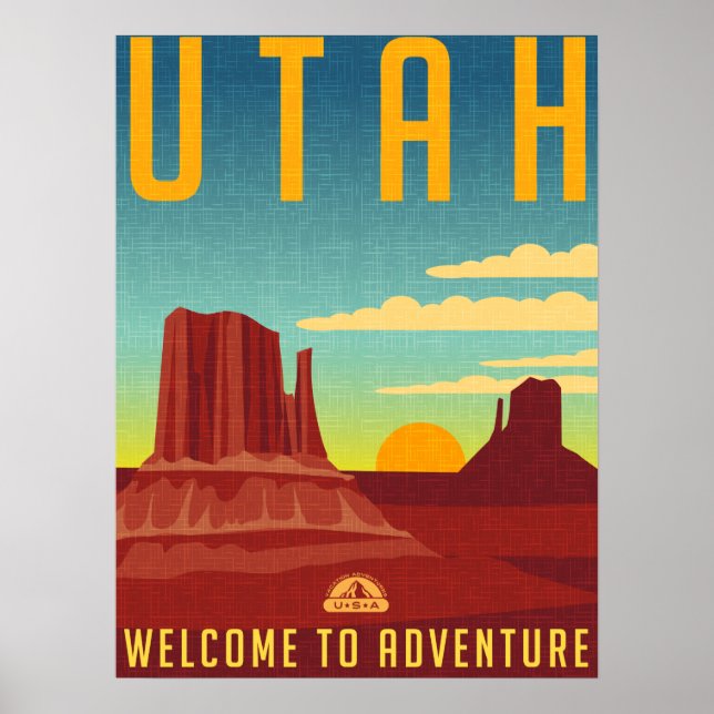 Poster Utah Adventure - Vintage Design (Frente)