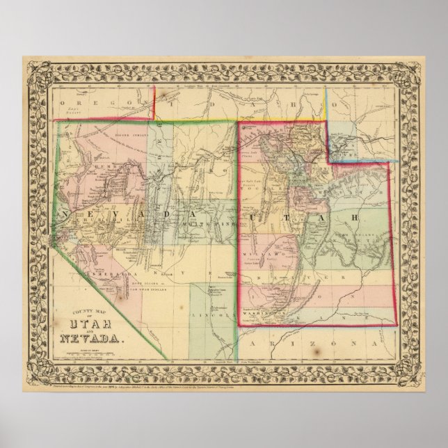 Póster Utah, Mapa de Nevada por Mitchell (Frente)