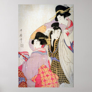 Poster Utamaro Geishas com Cliente Tipsy