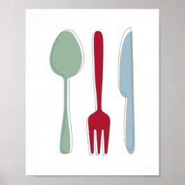 Poster Utensílios Cozinheiros Silhuetas Coloridas Médio s