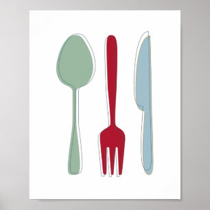 Poster Utensílios Cozinheiros Silhuetas Coloridas Médio s