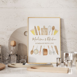 Poster Utensílios de Cozinha Personalizados Aquarela