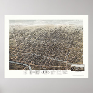 Póster Utica, mapa panorâmico de NY - 1873