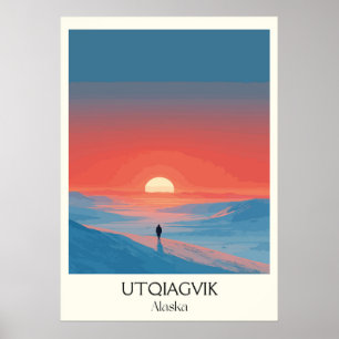 Poster Utqiagvik Paisagem do Pôr do Sol Ártico do Alasca