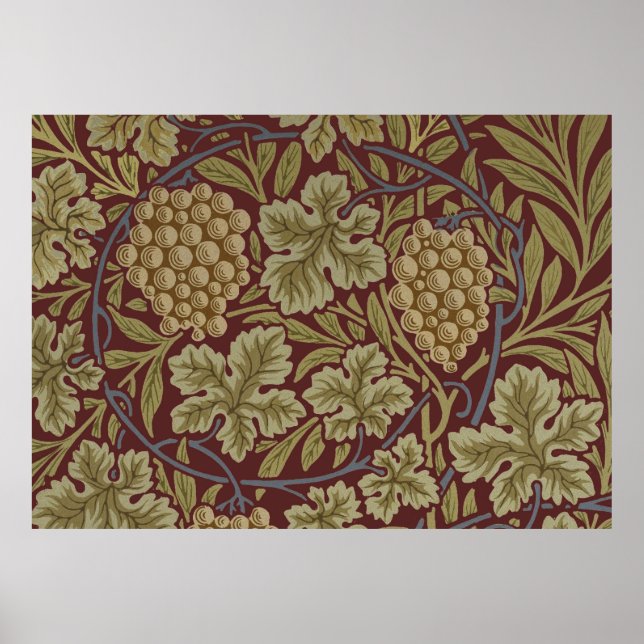 Poster Uva de Videira de William Morris Vermelho Verde Ar (Frente)