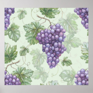 Poster Uvas Aquarela, Padrão Sem Fruta.