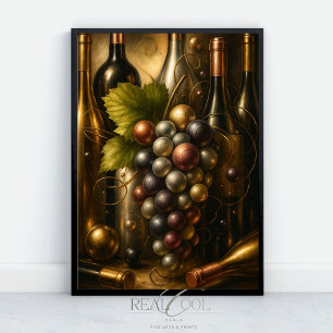 Poster Uvas de Cobre Douradas e Arte Gráfica de Vinho