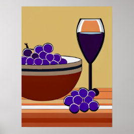 Poster Uvas e vinho em Maroon e Tan