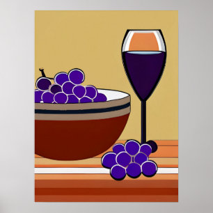 Poster Uvas e vinho em Maroon e Tan