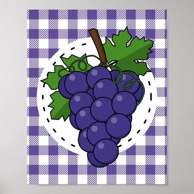 Poster Uvas em Xadrez violeta branca (Frente)