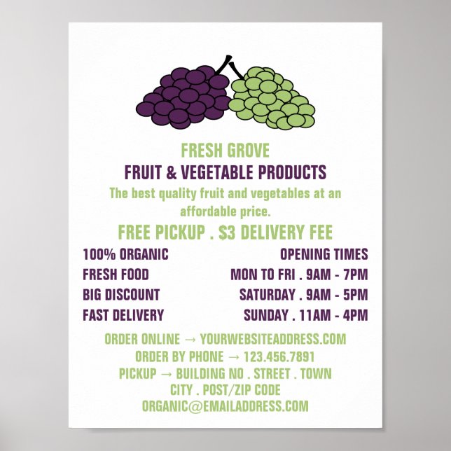 Poster Uvas, Greengrocers Publicidade (Frente)