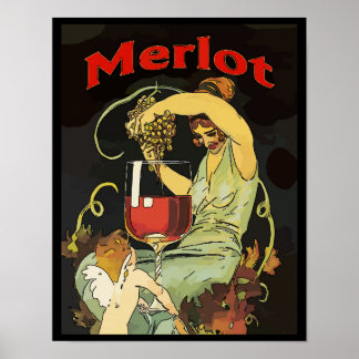 Póster Uvas Merlot, Vinho