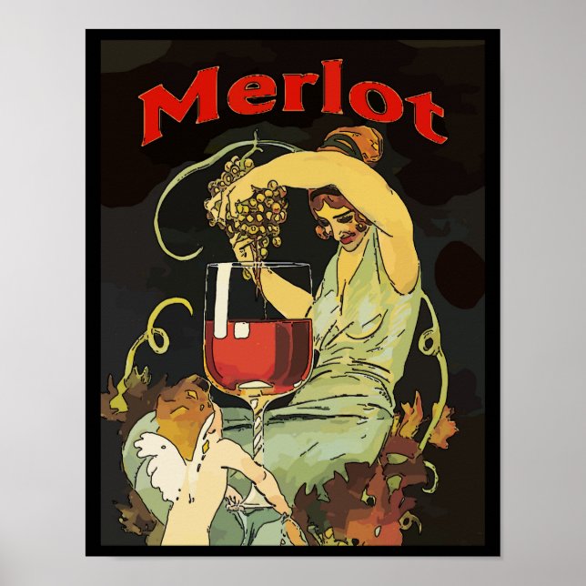 Póster Uvas Merlot, Vinho (Frente)