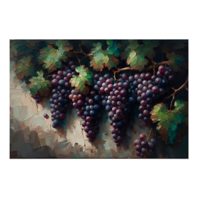 Póster Uvas Roxas na Pintura a Óleo de Vinha (Frente)