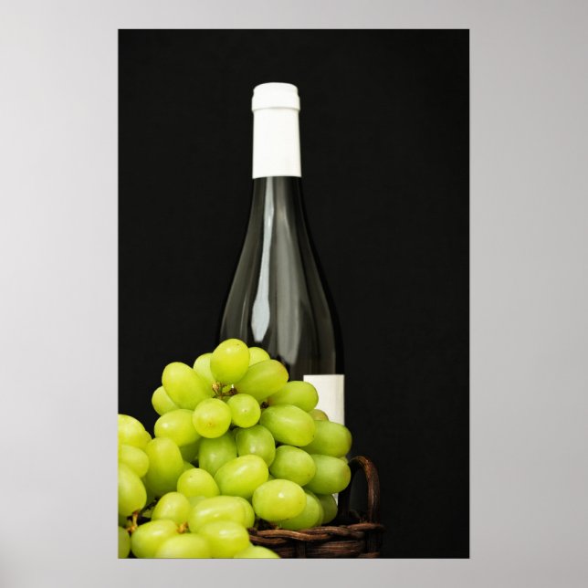 Póster Uvas verdes e uma garrafa de vinho (Frente)