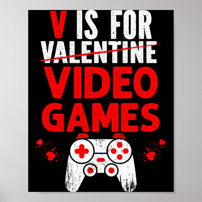 Poster V é para valentines de video games engraçado garot (Frente)