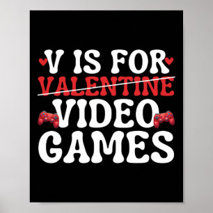 Poster V É Para Video Games Engraçado Anti Dia Dos Namora