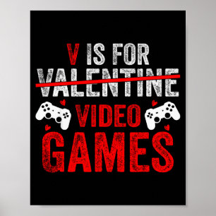 Poster V é Para Video Games Funny Dia dos Namorados Gamer