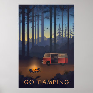 Poster Vá Acampar Cartaz de Viagens Versão Campervan
