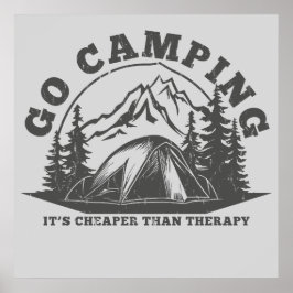 Poster Vá acampar mais barato que terapia citação engraça