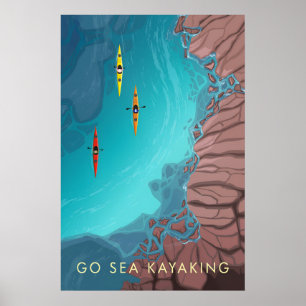 Poster Vá ao Paddle de Kayak no Mar Cartaz de Viagens