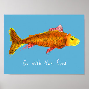 Poster Vá com o peixe dourado bonito do fluxo