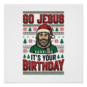 Póster Vá Jesus Camisa Vintage de Natal de Aniversário