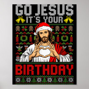 Poster Vá Jesus É Seu Aniversário Suéter Feio De Natal