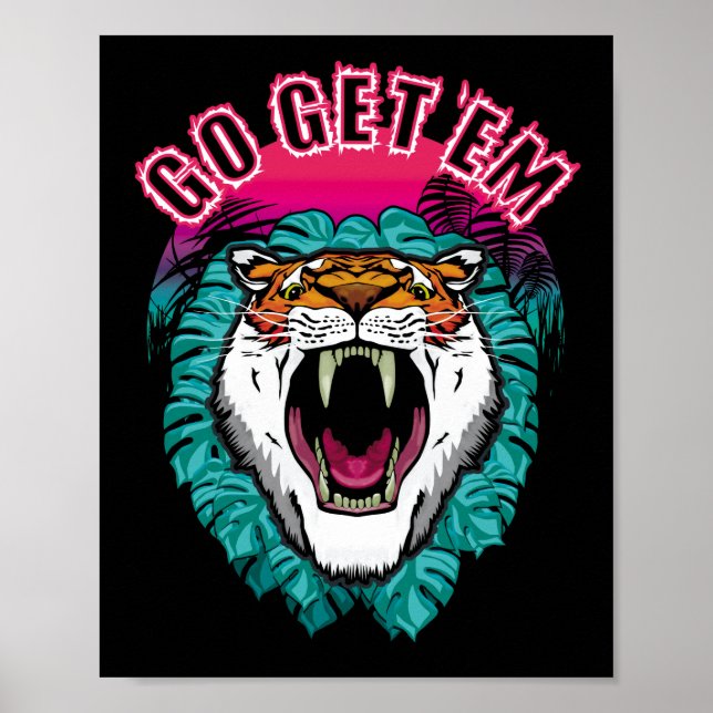 Poster Vá pegá-los - Design de Gráfico de Rosto Tiger (Frente)