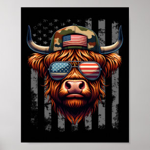 Poster Vaca 4 de Julho Bandeira dos EUA Pai América Homen