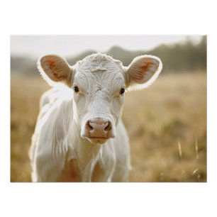 Póster Vaca branca no campo da Fazenda