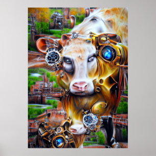 Poster Vaca cibernética Steampunk