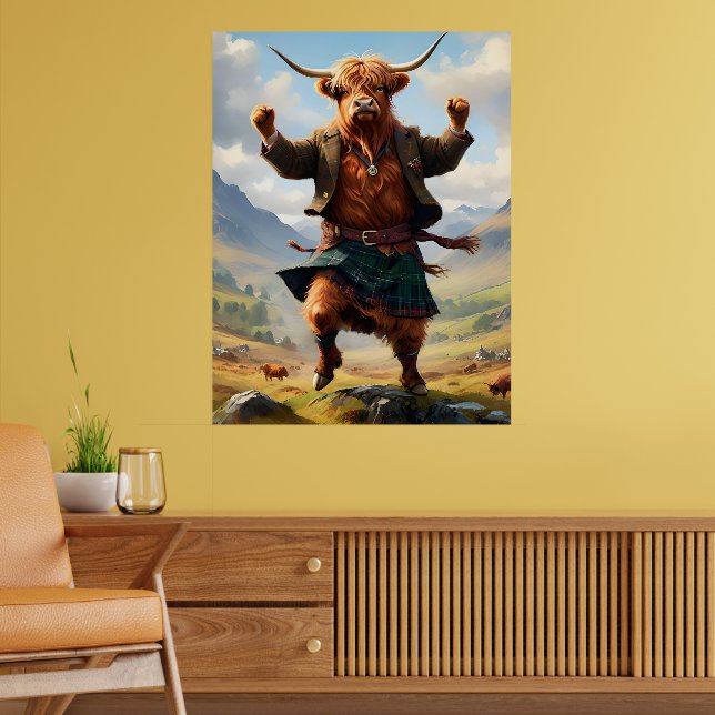 Poster Vaca das Terras Altas Dançando a Highland Fling, (Sala de Estar 2)
