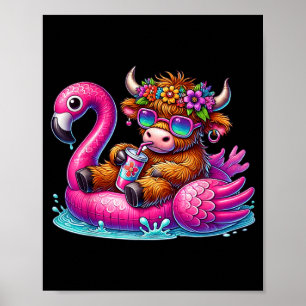 Poster Vaca das Terras Altas Flamingo ol Flutuar Verão Ha