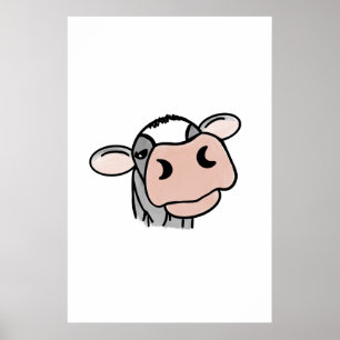 Poster vaca de desenho animado preto branco rosa beijo ci