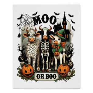 Póster Vaca de Halloween Moo ou Boo