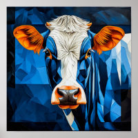 Vaca de mosaico de fazenda em vitral vibrante Colo