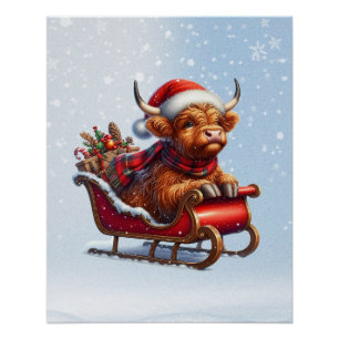 Póster Vaca de Papai noel da Escócia em lata