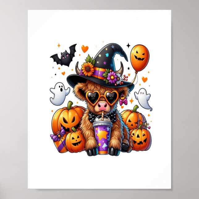Poster Vaca do planalto do Halloween Cute (Frente)